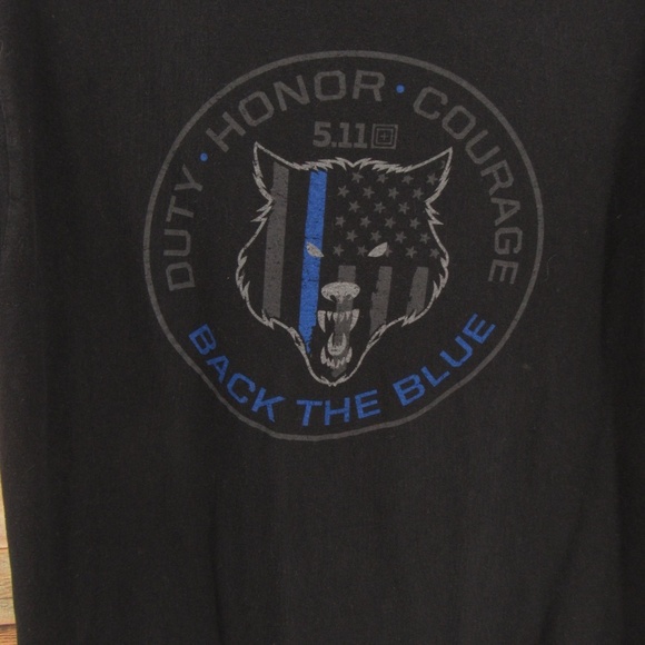 5.11 Tactical Black Back the Blue Crew Neck Short Sleeve Tee L - Picture 2 of 13